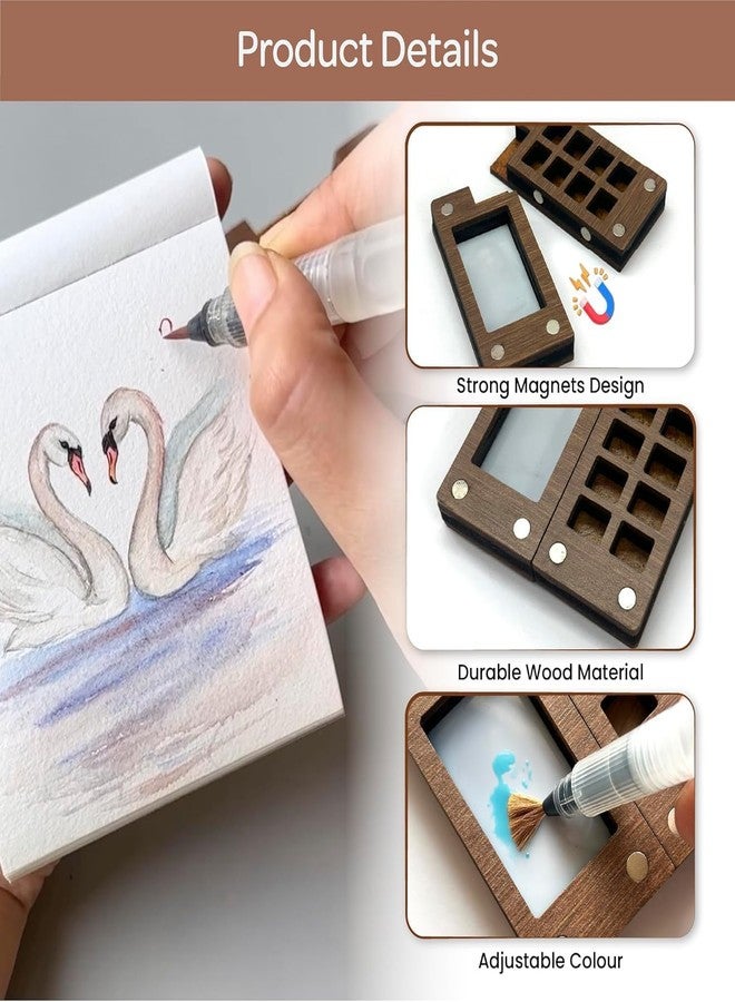 The Crafthives Compact Travel Watercolor Painting Kit | Mini Wooden Palette with Watercolor Tubes, Brush Pen, Sketchbook & Clip | Portable Art Set for Artists & Hobbyists, with color | For kids and Adults - Image 4